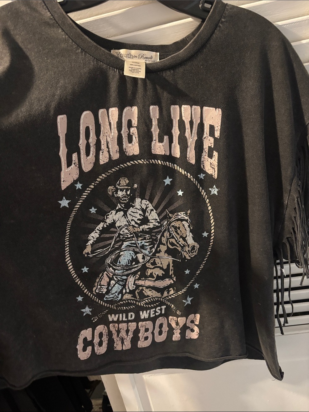 Youth in Revolt Black 'Long Live Cowboys' Graphic Crop Top